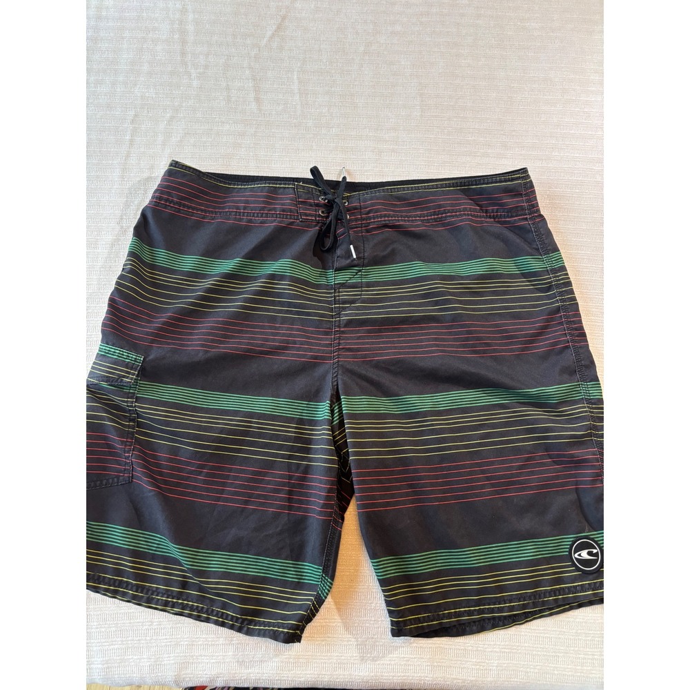 ONeill Mens Rasta Stripe Board Shorts Black Red Green Yellow Size 40 SP7106030